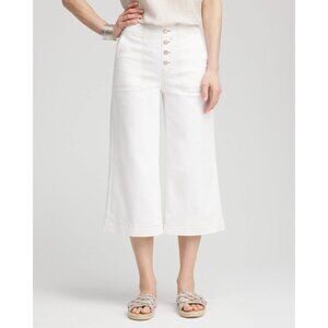 NWT Chico's Womens Petite Size 10 10P No Stain Pull-On Wide Leg Cropped Jean NEW